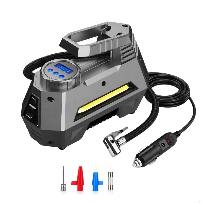 D5BE Car Tire Air Compressor with Digital Setpoint Control, Four Pressure Units, Automatic Shutoff, LED Light and 12 V Vehicle