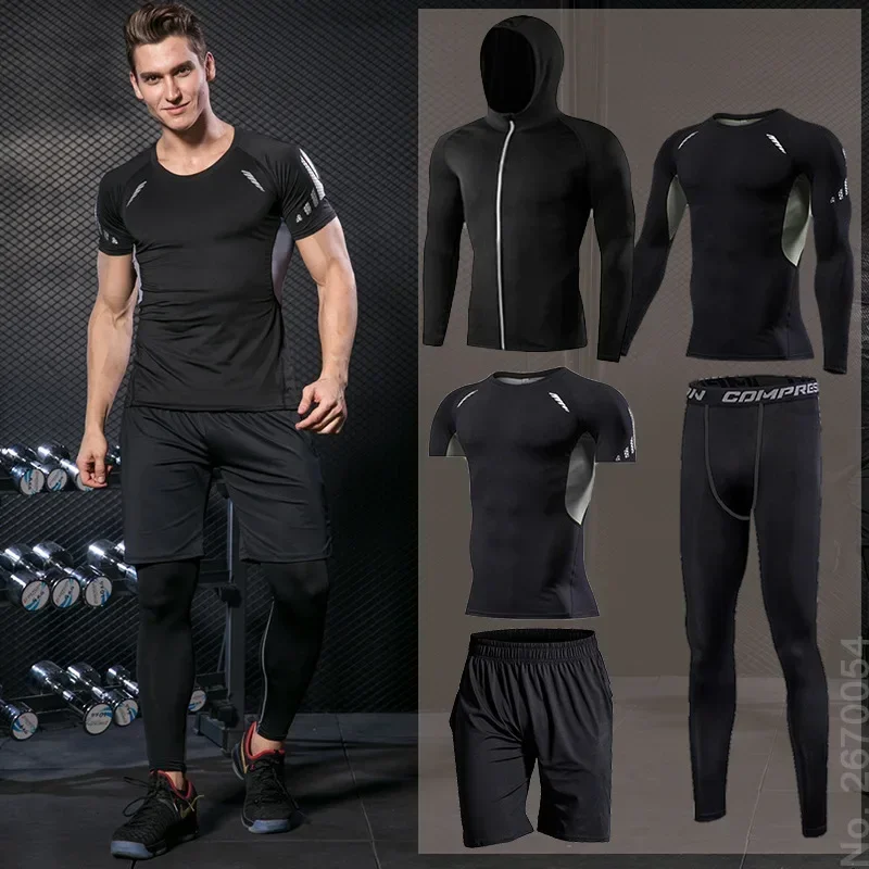 Men Running Sets Gym Tight Sport Clothing Basketball Training Tracksuit Fitness Jogging Sports Wear Compression Athletic Clothes