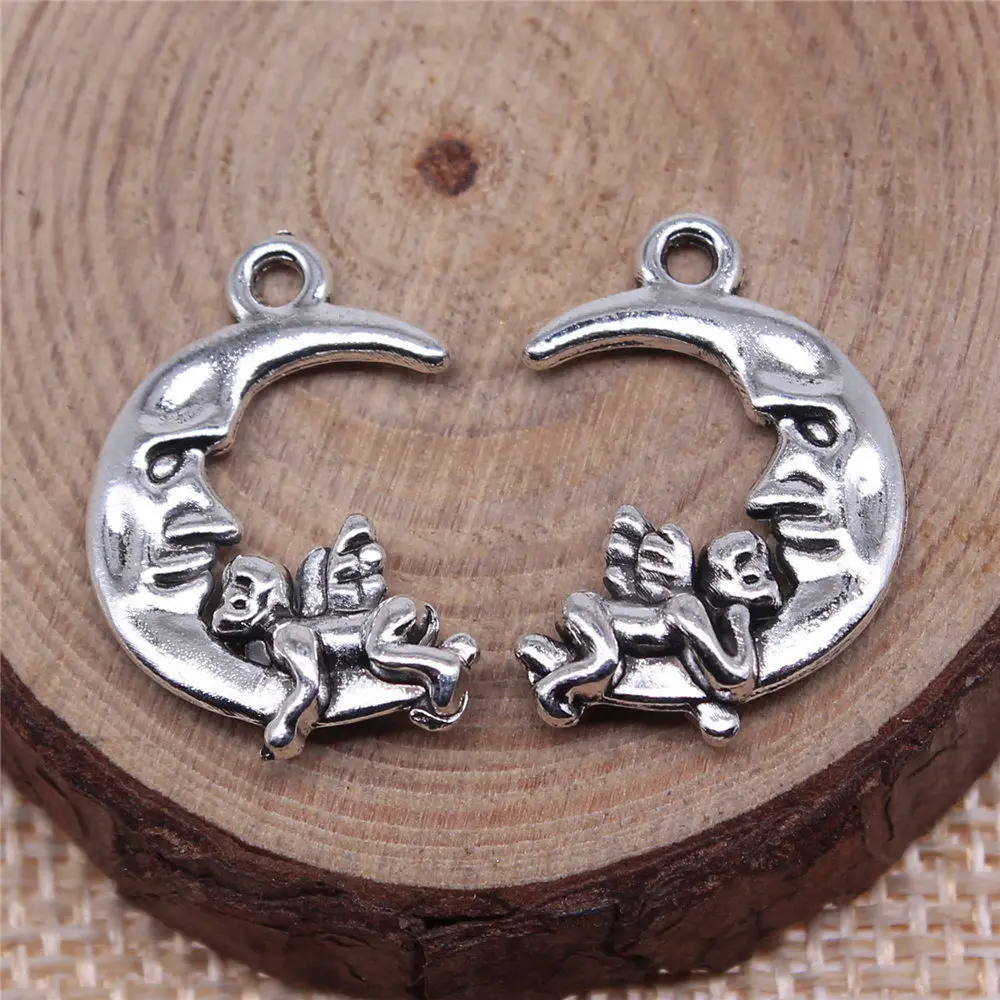 Components Moon Angel Charms Supplies For Jewelry 22x16mm 10pcs