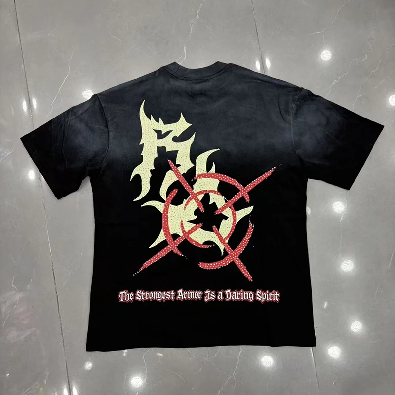 Europe America Street Trend ROYAL DESERT T-Shirt Hip Hop Men Women Summer Rhinestone Print Short Sleeve Fashion Washed Cotton