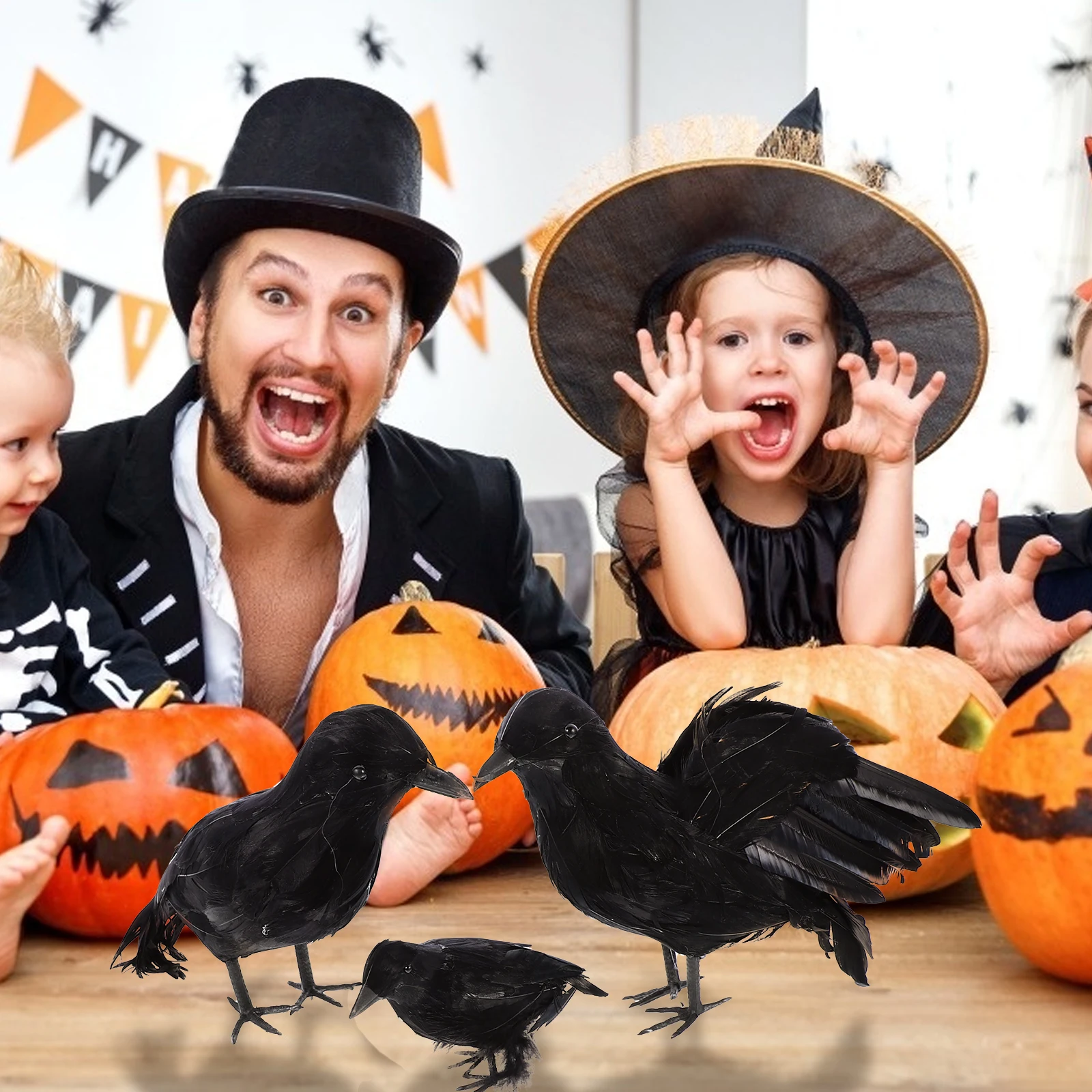 

3pcs Black Crow nament Decoration Simulated Models Halloween Bookshelf Window Desktop Realistic Design Premium Material Fine