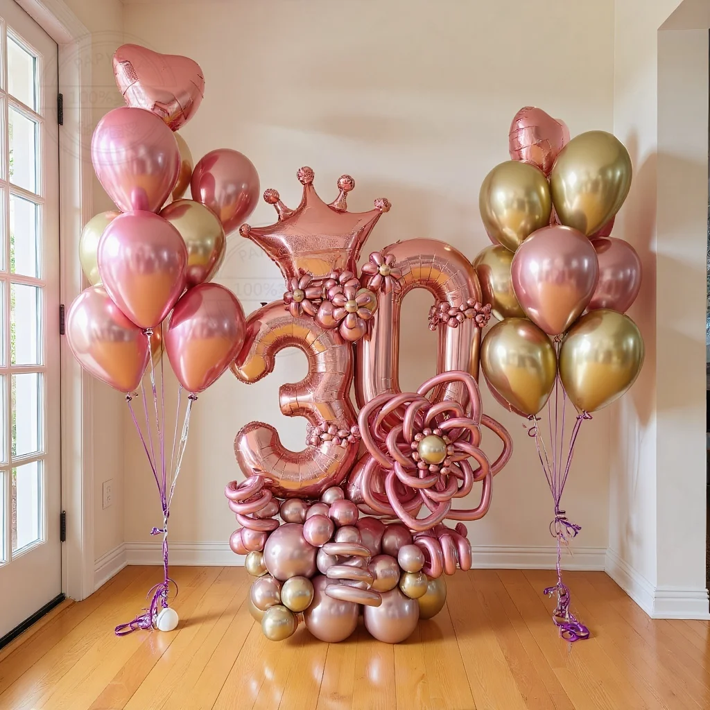 78 قطعة كرة معدنية من اللاتكس تاج بالون مجموعة العمود 10 20 30 حفل زفاف وعيد ميلاد لوازم الديكور 2026 استحمام الطفل #1
