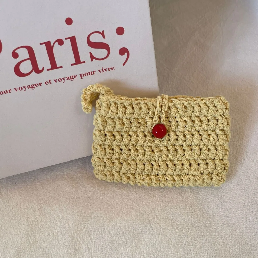 

Trendy Solid Color Weaving Card Bag Handmade Knitting Crochet Coin Purse Small Square Mini Handbags for Ladies/Girls
