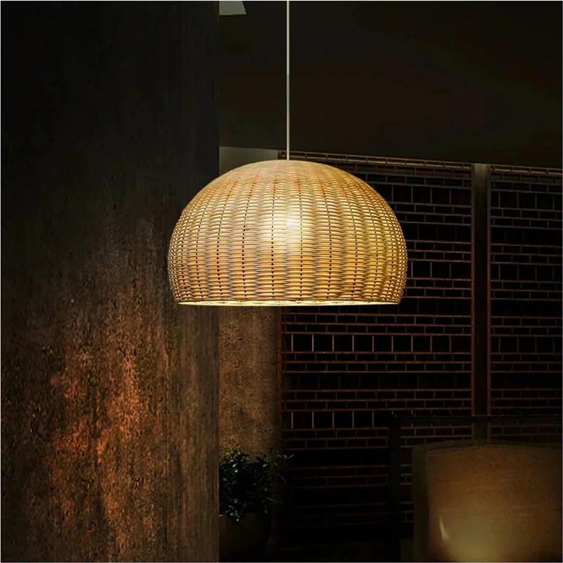 Japanese Bamboo Chandelier vintage Rattan Pendant Light for Living Room Bedroom Kitchen Handmade Rattan Led Pendant lamp