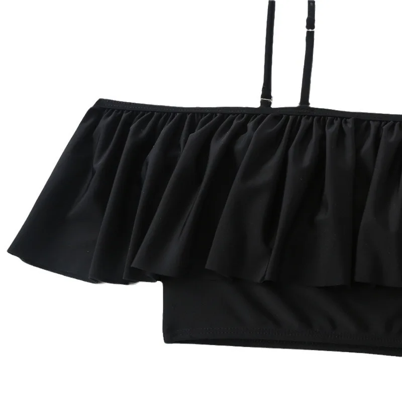 Women's High Waist Bikini Set Conservative Swimwear Tummy Control Tie-Side Bottoms Ruffled Top 2025 Summer Two Piece Shorts Set
