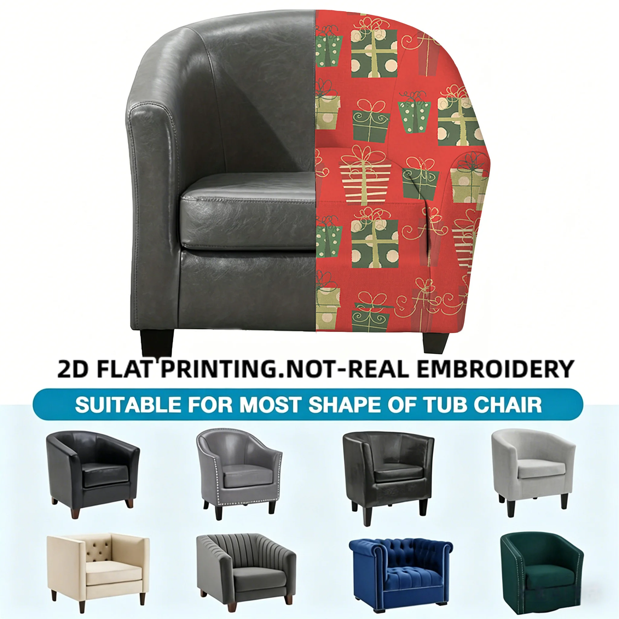 Christmas trees seamless full line patchwork plaid pattern printed armrest sofa cover, 2D printed elastic single club sofa cover