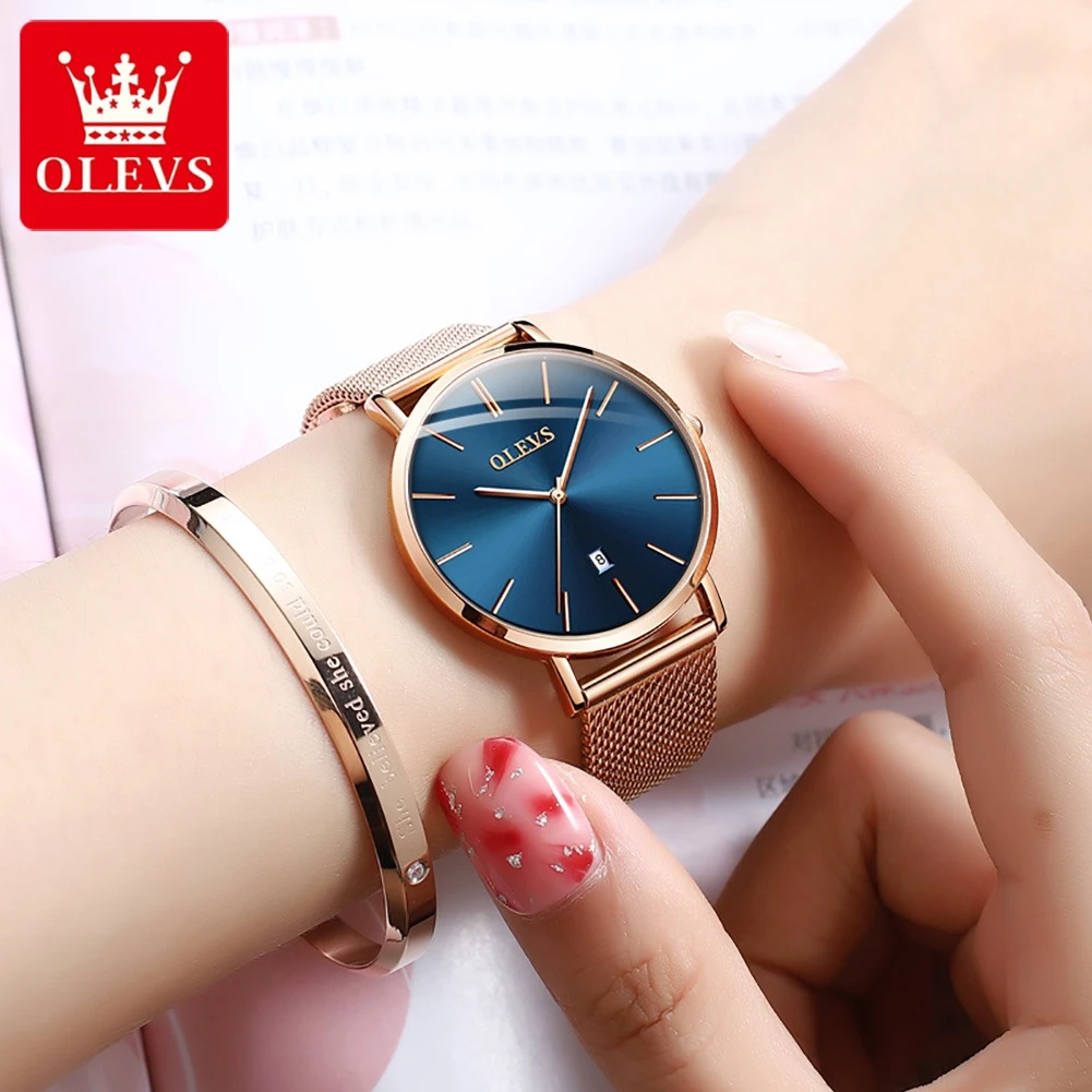 OLEVS-Quartz Fashion Watch, pulseira de aço inoxidável, Round-Dial Calendar, 5869