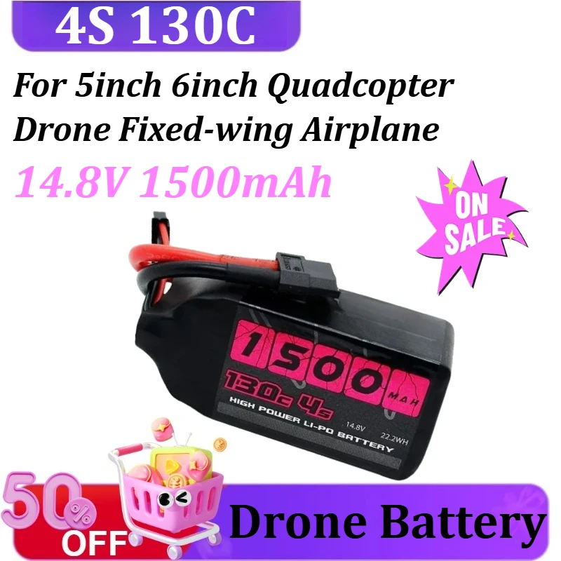 

Black Series V2.0 14.8V 1500mAh 4S 130C Lipo Battery XT60 Plug For 5inch 6inch Quadcopter Drone Fixed-wing Airplane