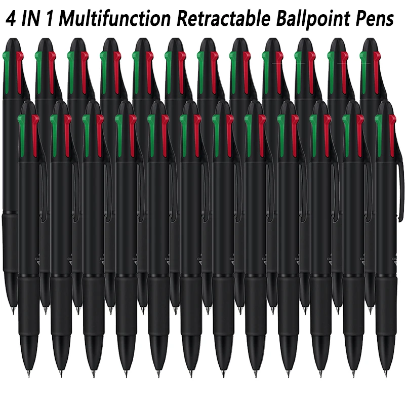 

24 шт., креативные многофункциональные выдвижные шариковые ручки 4 в 1, 4 цвета, сменная ручка 0,7 мм, Refiil для школьных письменных принадлежностей