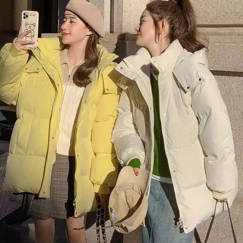 Hooded Parkas Yellow Bread Jacket with Cotton Jacket Women Winter 2024 New Item Thick