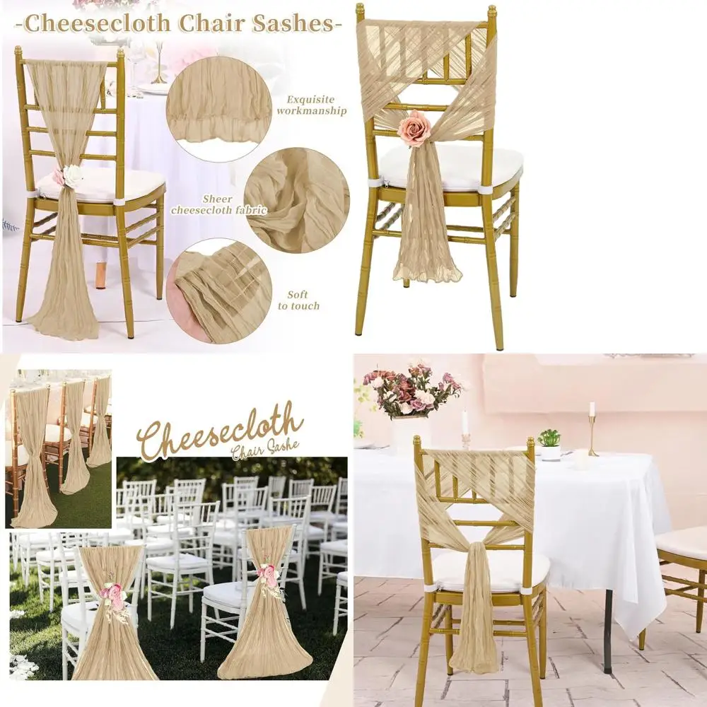 

Beige 50 Pack 15.7x70 Cheesecloth Chair Sashes with Bows, Universal Wedding Party Decorations