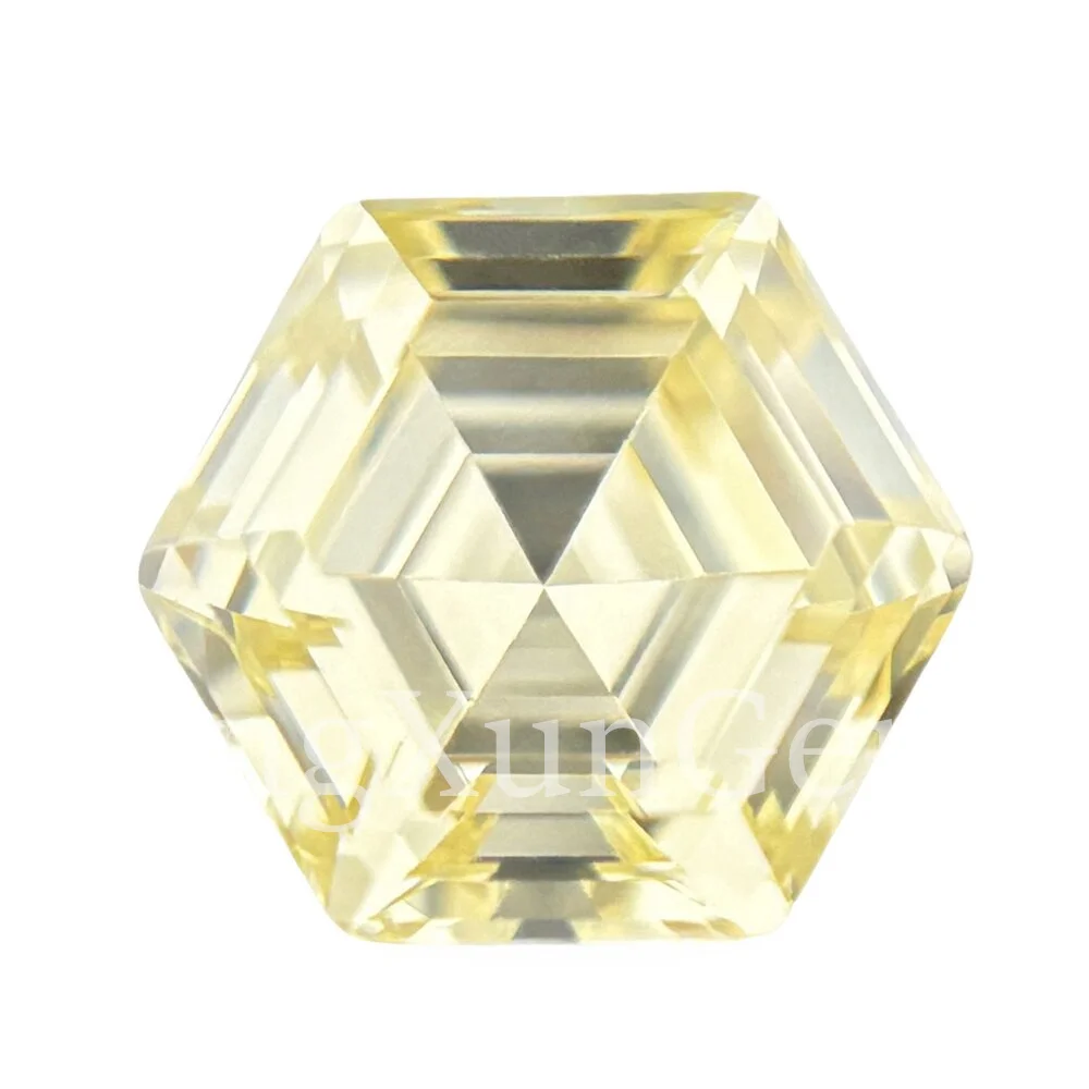 5A Cubic Zirconia Stone L-Yellow Hexagon Shape Brilliant Cut CZ Loose Stones Synthetic Gems Beads For Jewelry 5x5~10x10mm