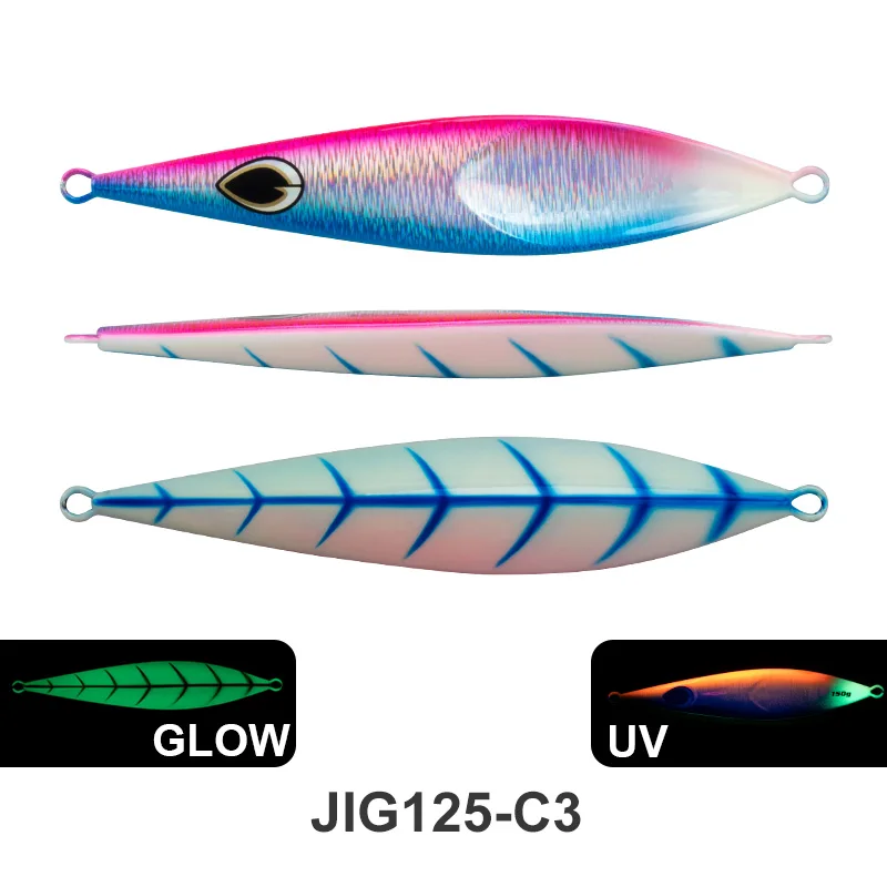 TEASER J125 80g 100g 150g Slow Pitch Jigging Köder Angeln Jigbait Löffel Metall Jig Köder Salzwasser angeln Glow Metall Jig Köder
