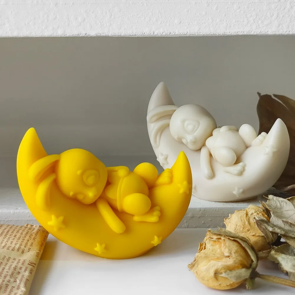 Easter Day Rabbit Silicone Candle Mould Sleep Animal Gypsum Mold Ramadan Resin Making Home Decor Star Moon Relief Birthday Gifts