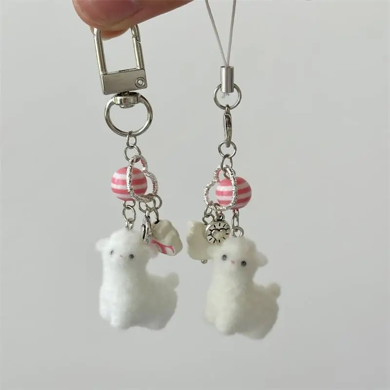 Cute Flocking Alpaca Keychain, Lovable Sheep Pendant Phone Chain Back Pack Charm Lanyard for Girls Pair Gift