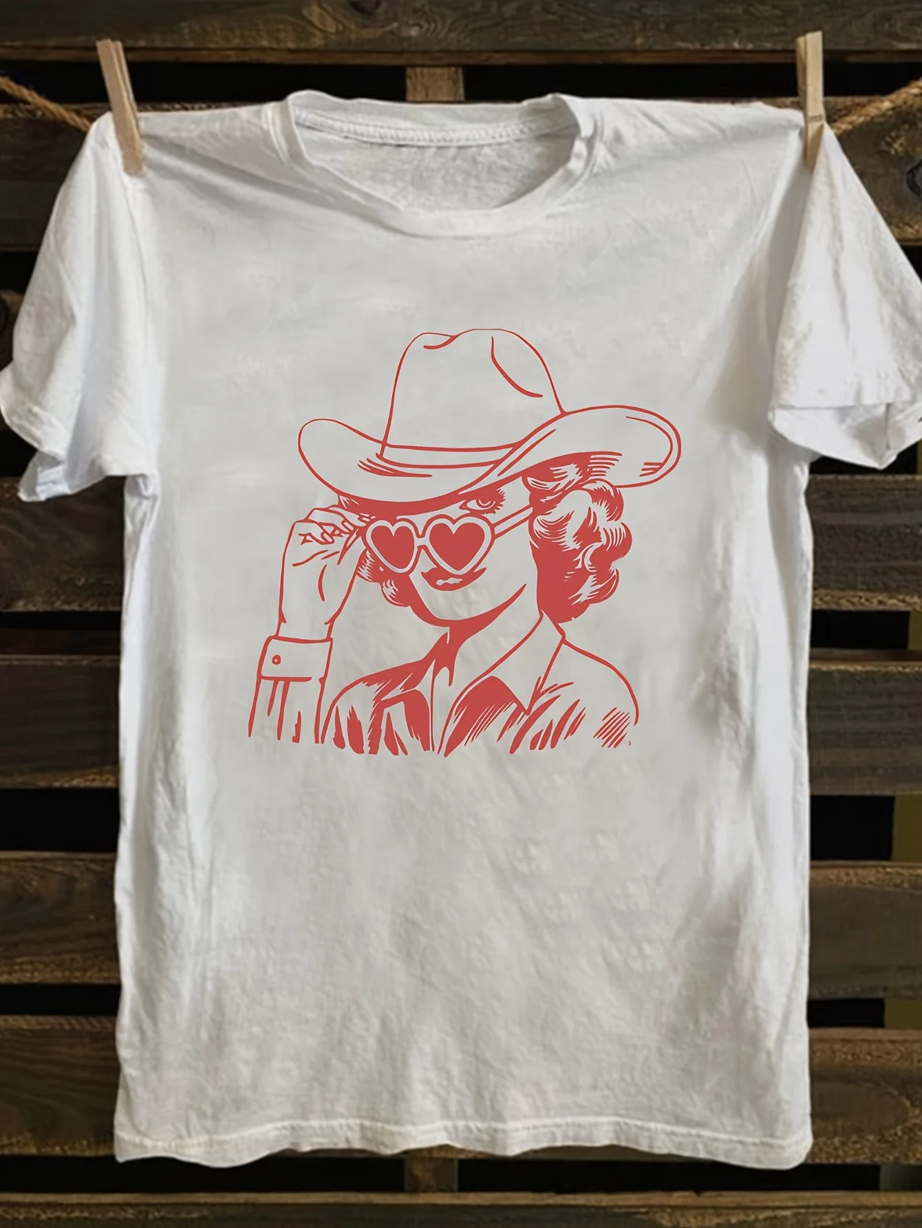 

Playful Denim Retro Girl Pattern Print T-shirt Short Sleeve Round Neck Casual Street Top Women's Clothing