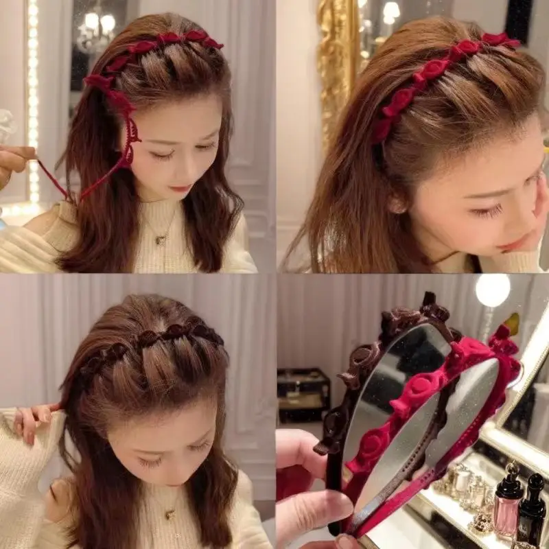 

Плетеный декор для волос с нескользящим кольцом-зажимом, тканевая двухполосная лента для волос, модное украшение-шпилька