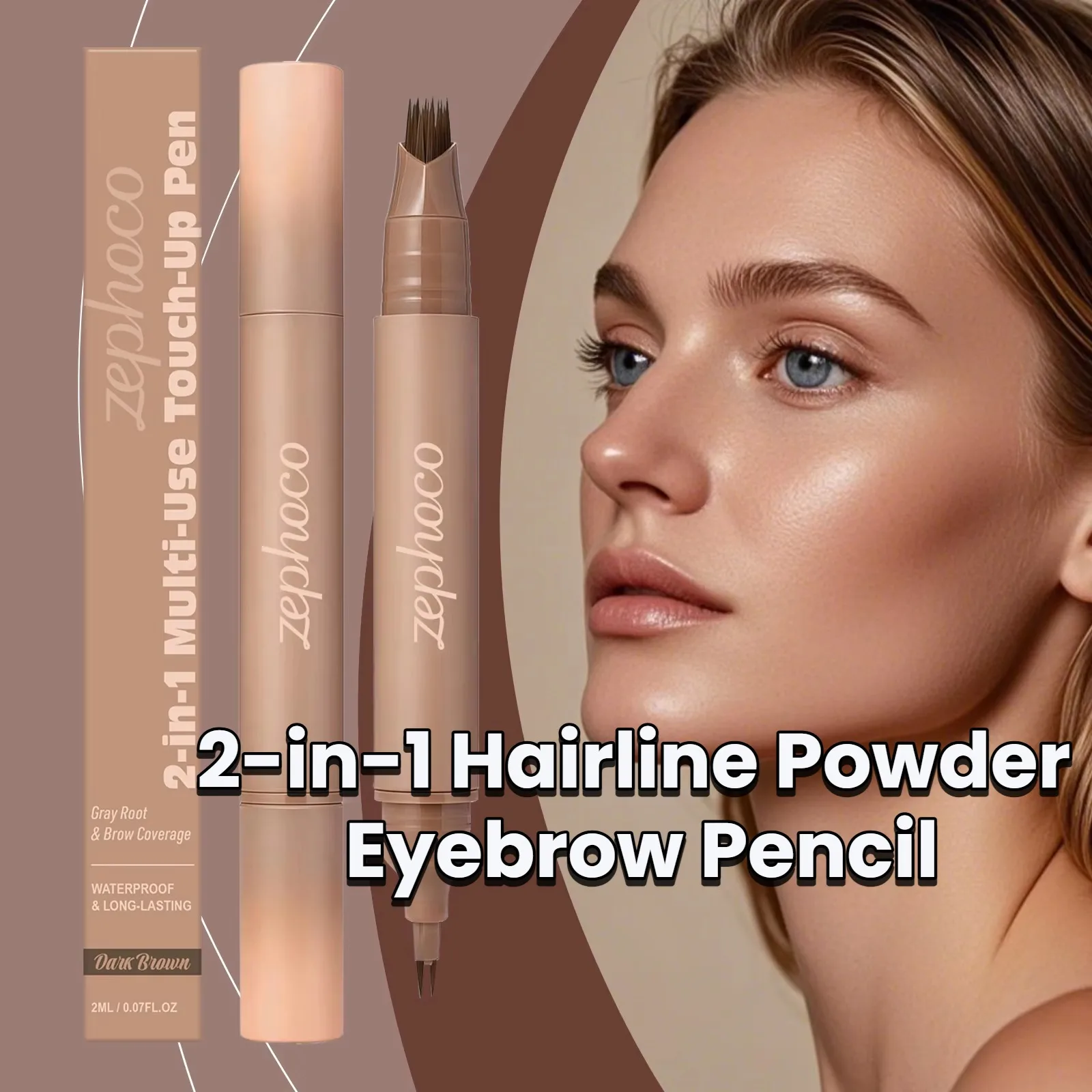 2-in-1 Hairline Powder Eyebrow Pencil Waterproof  Ultra-Fine Brow Definer Root Smudge-Proof Long Lasting Touch Up for Thinning