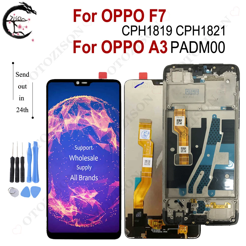 Дисплей для OPPO F7 CPH1819 CPH1821 ЖК-дисплей с рамкой A3 PADM00 ЖК-экран Сенсорный датчик Дигитайзер в сборе F7 Запчасти для ремонта ЖК-дисплея