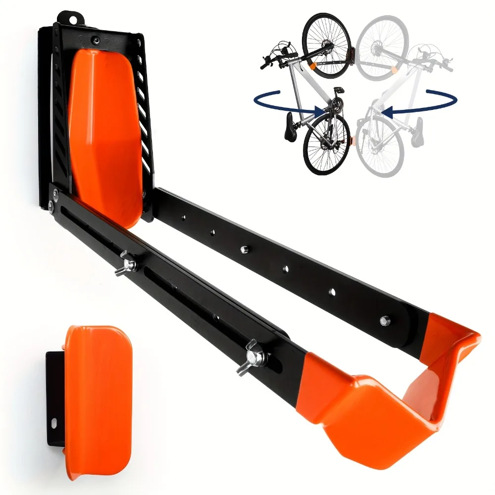 

Wall-Mounted Swivel Bike Rack, for garage Bike Hangers, Vertical Bike Storage Solution That Saves Space, Supports Up to 77 Pounds, Indoor Bicycle Wall Storage Without The Need for Heavy Lifting - Orange