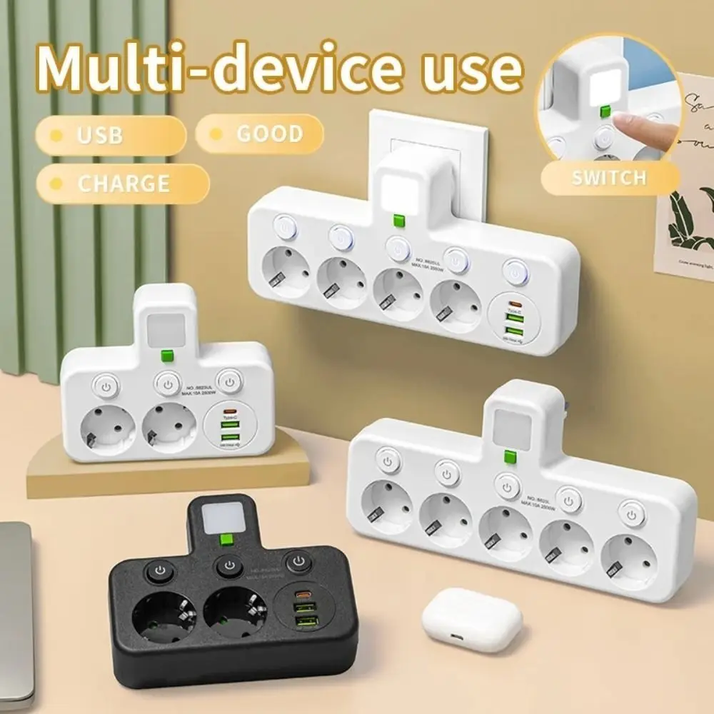 Durable 2/ 3 / 4/ 5 Plugs EU Plug Outlet Type-C Ports Universal Outlet Electrical Wall Mounted Wall Power Home Offices