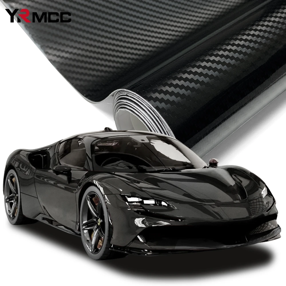 5D Carbon Fiber Vinyl Wrap 1.52x18m Glossy Black Whole Car Stickers Auto Bonnet Car Roof Waterproof Film for Vehicle Accessories