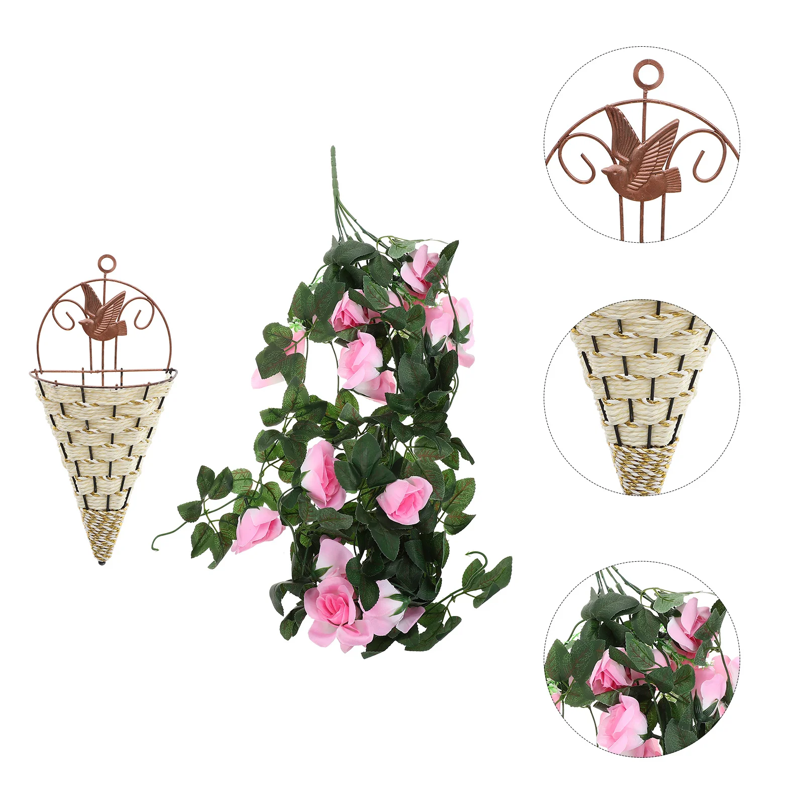 

1Set Fake Rose Flower Vine in Basket Lifelike Artificial Hanging Flowers for Aisle Wall Decoration Garden Event Festival Home