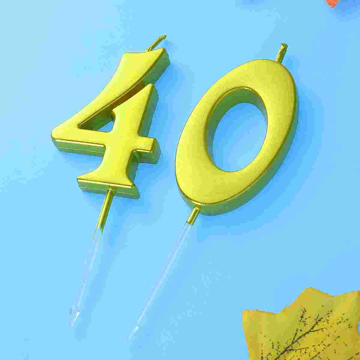 2pcs 40 Birthday Number Decoration Bithday Cake Topper Candles Party Supplies (Number 4+0, Golden)