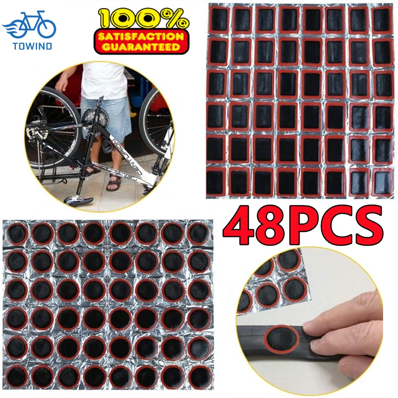 New 48pcs Tire Patch Rubber Bike Tyre Repair Pad Portable Tire Inner Tube Pad Round Square Bicycle Repair Tools Accessory 2023