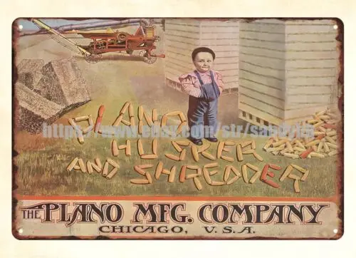 1900s Plano corn husker shredder barn ranch metal tin sign inspirational plaque