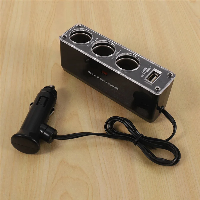 

4X 3 WAY MULTI SOCKET CAR CIGARETTE LIGHTER SPLITTER USB PLUG CHARGER DC 12V/24V Triple ADAPTER With USB Port