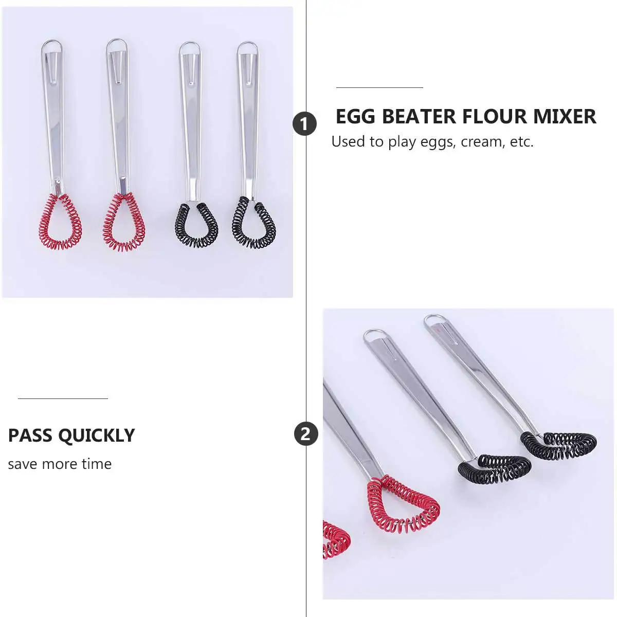 

4Pcs Manual Stainless Steel Whisk for Kitchen Home Rust Proof with Convenient Hole for Storage