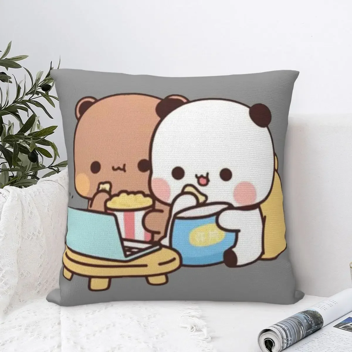 DuDu Bear And BuBu Panda Pillow Cover Watching Movie Cushion Cover Pillow Case Funny Pillowcases For Wedding Party Home Decor