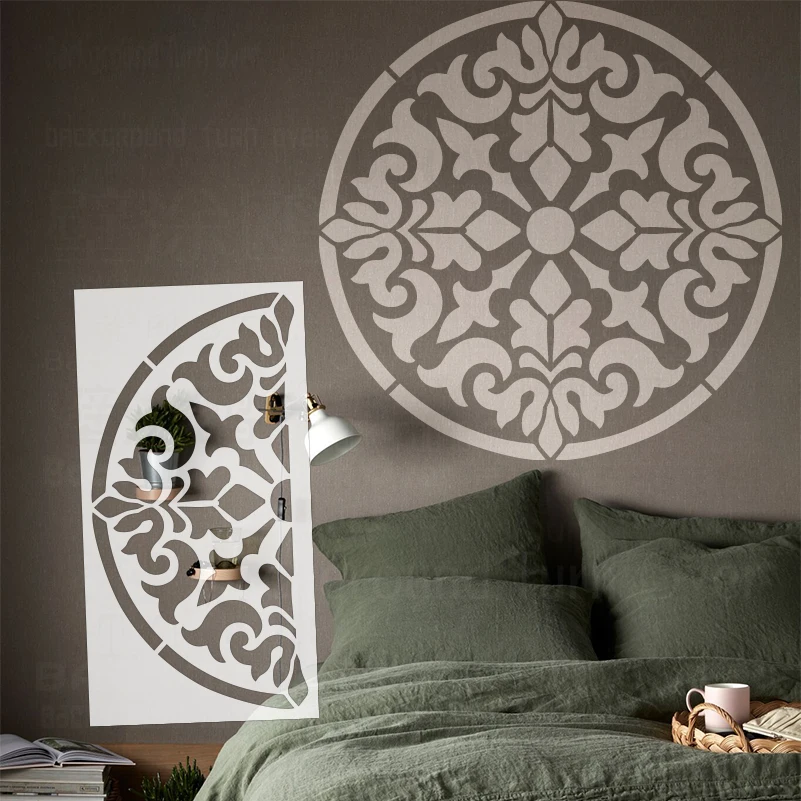 

40 см-80 см трафарет для рисования декора, настенный шаблон для покраски мебельных производителей, декоративная штукатурка, круглый цветок, мандала S317