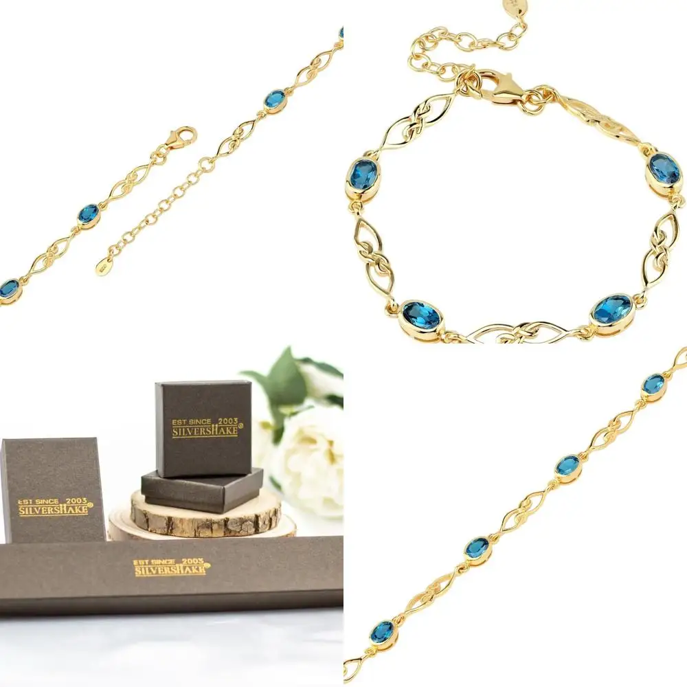 

Sterling Silver Celtic Knot Bracelet with Birthstone, Adjustable 7.25-8.75 for Women in White or Yellow Gold Plated