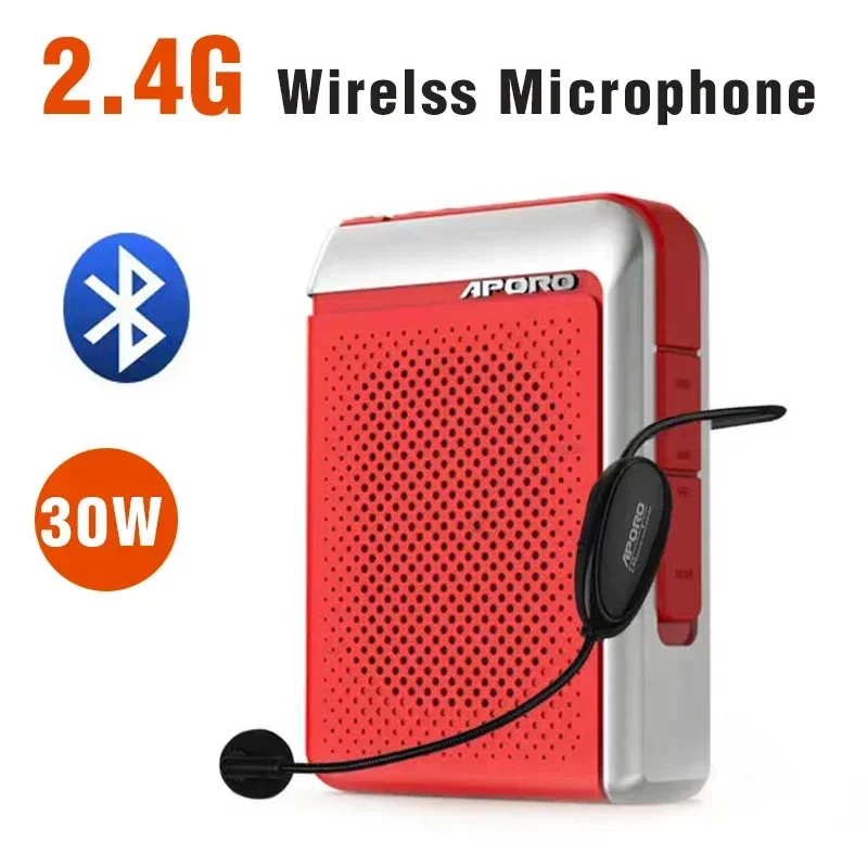 30W 2.4G Professional Loudspeaker Wired/Wireless Microphone Bluetooth Speaker Teacher School Tour Guide FM Radio Megaphone