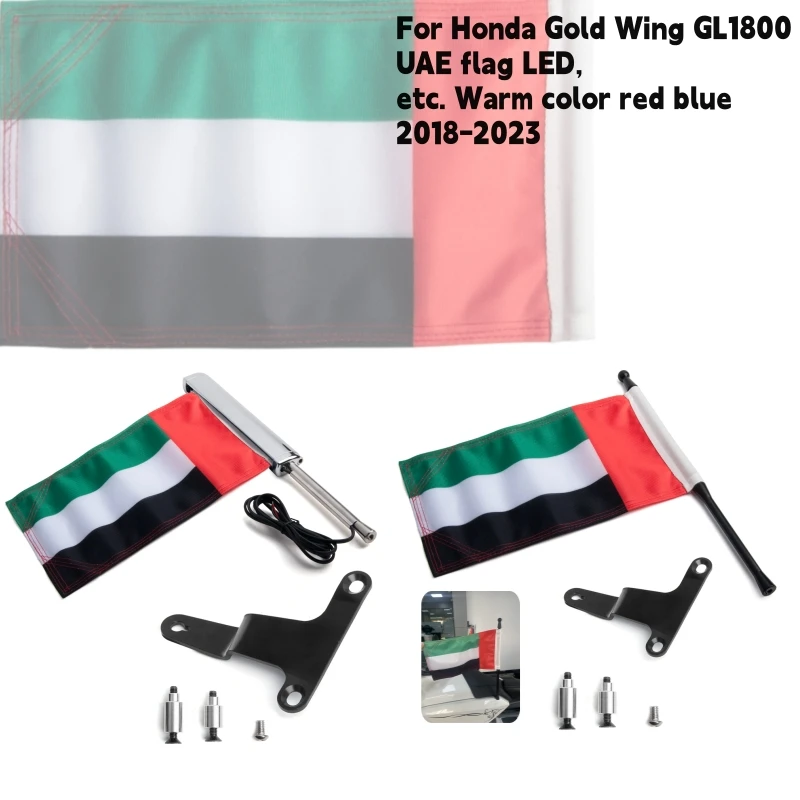 PANICAL UAE Motorcycle Flags Global Banner Fits For Honda Gold Wing GL1800 2018-2023 Tour Trunk Flag Pole Mount Bracket L R