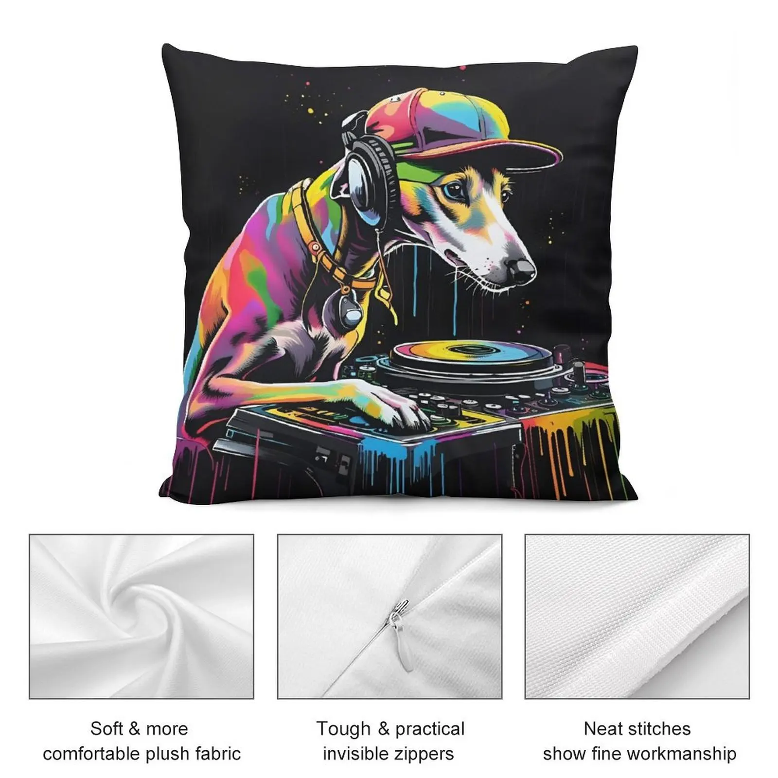 Cool Whippet as a DJ on Mixing Decks Throw Pillow Decorative Cover For Living Room Pillowcase Cushion pillow