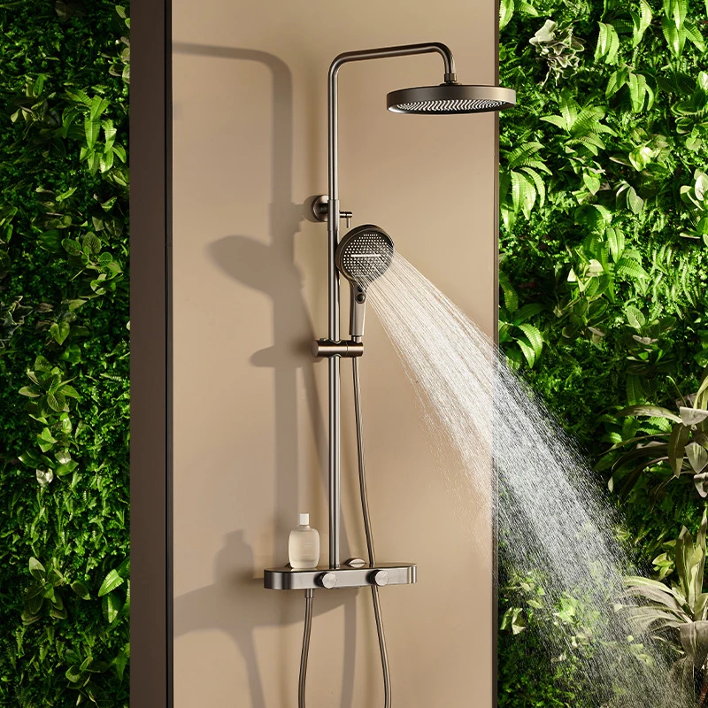 Grey Shower System Set Bathroom Rainfall Wall Mount Mixer Shower Faucet Full Set Modern Bathtub Shower Apartment Hotel