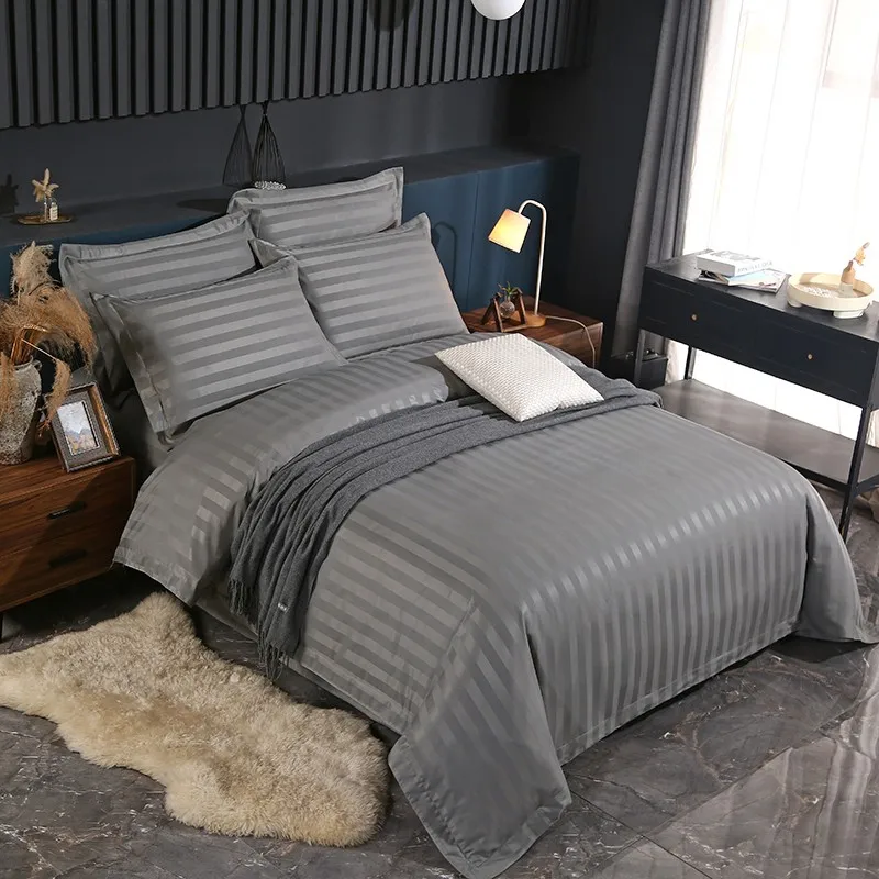 Comfort 4Pcs Duvet Cover Set Damask Stripes Premium Hotel Quality Microfiber Soft Duvet Cover Bed Sheet Pillowcase Double Queen