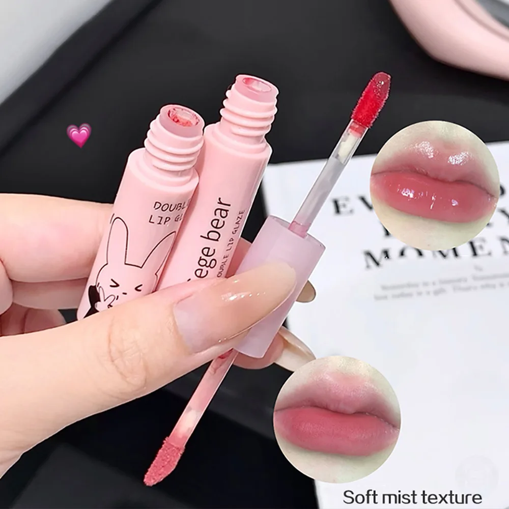 Gege bear Double-headed Lip Glaze Water Light Mirror Matte Velvet Lip Mud Bare Face Whitening Lipstick Pouty Lips