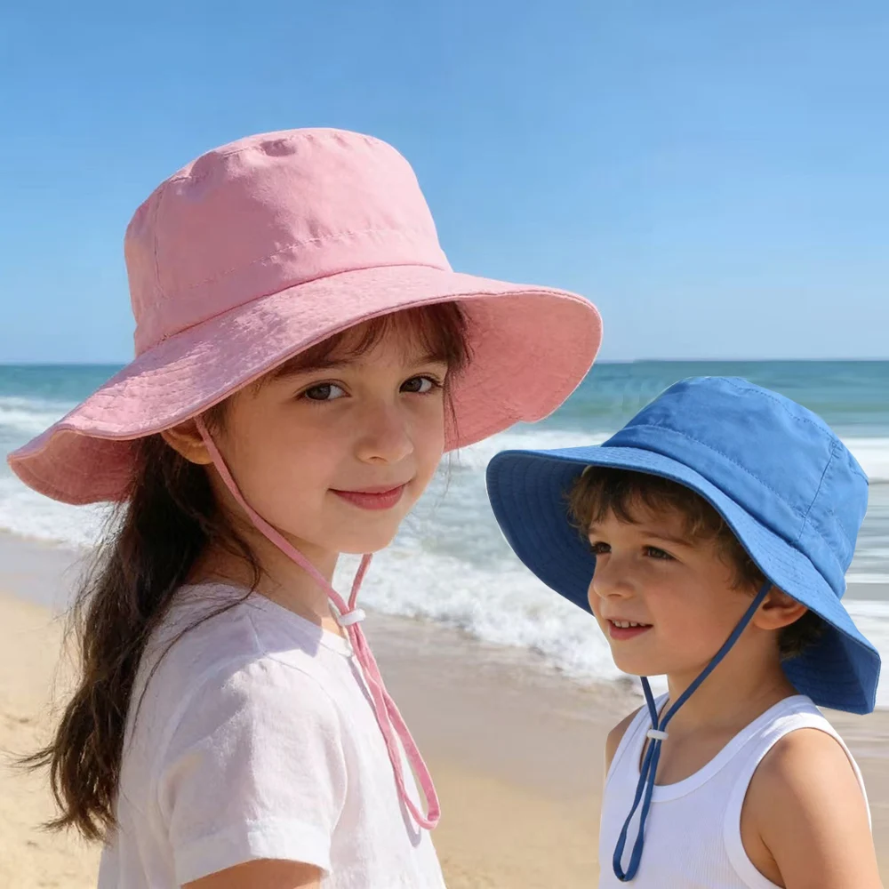 

Baby Big Brim Panama Sun Hat For Girls And Boys Summer Kids Soild Color Cotton Bucket Hat Children Beach UV Protection Cap 3-7Y