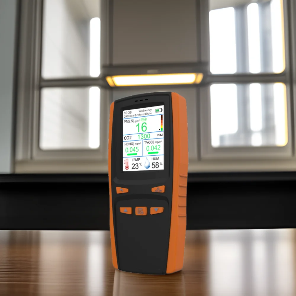 Multi functional air quality detector CO2/PM2.5/HCHO/TVOC handheld gas detector temperature and humidity meter