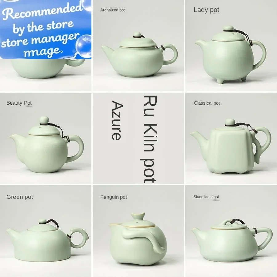 

Чайник Azure Ru Ware, высококачественный подлинный зернистый глазурь, маленький горшок, винтажный горшок, фарфоровый чайник для кунг-фу, керамический чайник для чая