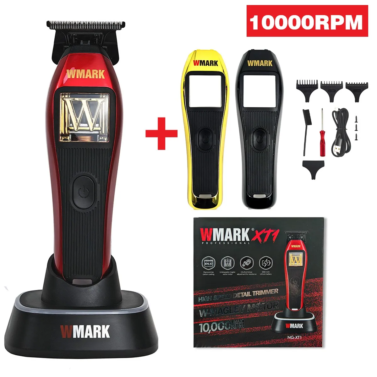 WMARK NG-XT1 10000RPM Magnetic Vector Motor Professional Men's Detail Hair Trimmer DLC Blade with Seat Charger Hair Clipper