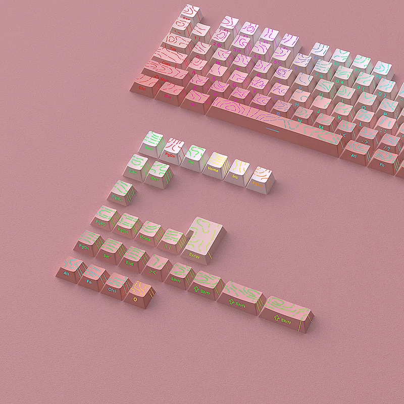 KUXM Blush Contour 4.0 Keycaps OEM Height 130 Keys Two-Color Small Full Set Cracked Glowing