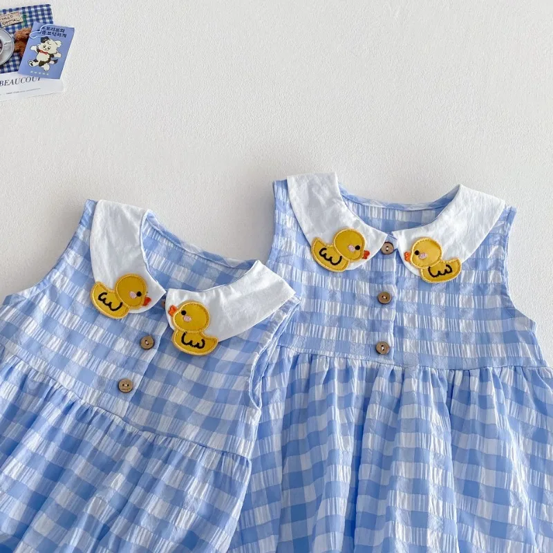 Kids Girls Cartoon Duckling Series Sets New Summer Children's Thin T-shirt/Bodysuit/Dress/Shirts/Overalls Plaid Clothes H5201