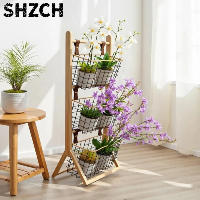 Iron & Wood Plant Stand - 3-Tier Balcony Shelf for Potted Plants, Sturdy Indoor Outdoor Flower Holder, Space-Saving Garden Decor