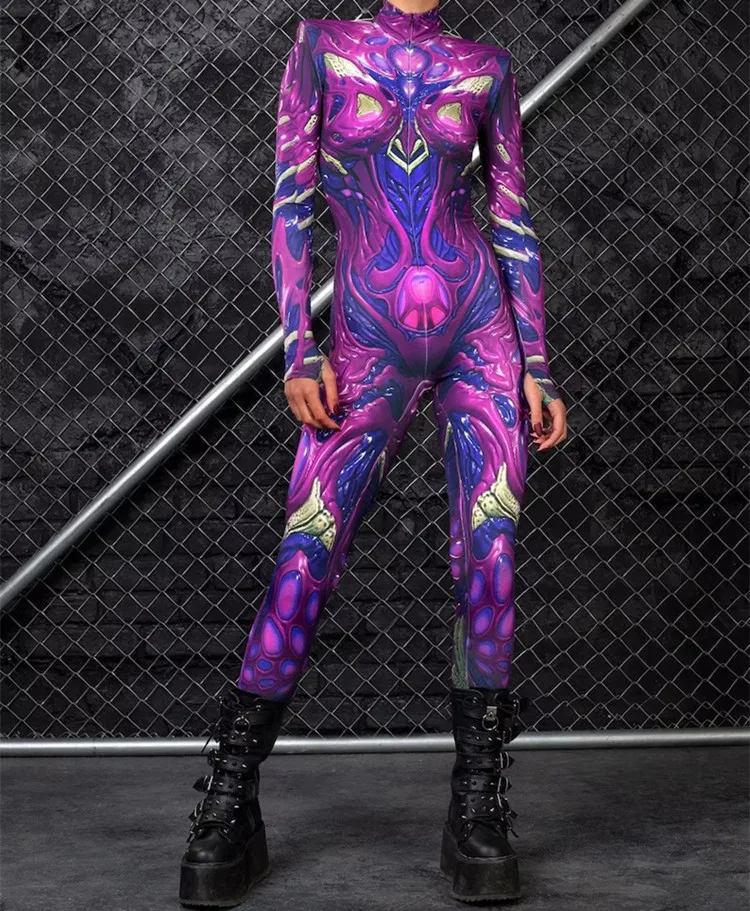 Erwachsenen-Sportanzug mit hoher Taille, Damen-Cosplay-Kostüm, sexy Anzug mit blauen Farbelementen, Muskel-Halloween-Bodysuit – Detail 12