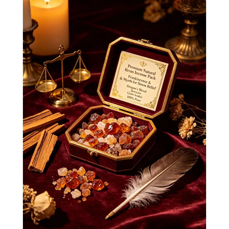 Premium Natural Resin Incense Pack: Frankincense & Myrrh for Stress Relief, Dragon's Blood, Benzoin, Gum Arabic. 100% Pure,